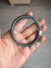 Load image into Gallery viewer, 56.9mm Certified Type A 100% Natural icy watery deep sea dark green/blue/gray/black slim round cut Guatemala Jadeite bangle AU60-7067
