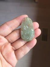 Load image into Gallery viewer, Type A 100% Natural Light Green gray (淡油冰)Jadeite Jade Fortune/Wealth Success Mouse Pendant PC235