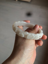 Load image into Gallery viewer, 62.3mm 100% natural pale pink/white carved Plum blossoms Quartzite (Shetaicui jade) bangle SY7