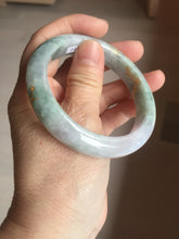 Load image into Gallery viewer, 55.5mm 100% Natural type A green purple carved plum blossom and golden-painted Jadeite Jade bangle PB226-0257