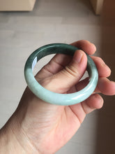 Load image into Gallery viewer, 53.4mm certified 100% natural Type A oily dark green gray black(老油青) half mountain half water (半山半水) oval jadeite jade bangle BS177-0063