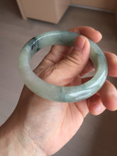 Load image into Gallery viewer, 55.5mm certified type A 100% Natural icy watery light green with dark green flowers jadeite jade bangle PH59-1059