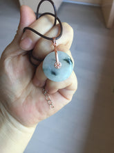 Load image into Gallery viewer, 23.8mm Type A 100% Natural icy watery white with green floating flowers Jadeite Safety Guardian Button donuts pendant BP186