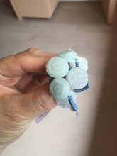 Load image into Gallery viewer, 100% natural type A light green/white carved flower with woven cord jadeite jade ring PC126
