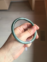 Load image into Gallery viewer, 61.5mm Certified Type A 100% Natural light green/blue/gray with black floating flowers Guatemala slim round cut Jadeite bangle BP217-3791