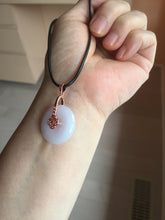 Load image into Gallery viewer, 22.3-26.6mm Type A 100% Natural light purple white Jadeite Jade Safety Guardian Button donuts Pendant BF136