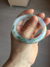 Load image into Gallery viewer, 53.5mm certified 100% Natural type A icy watery light green purple carved branches and flowers and golden-painted Jadeite Jade bangle PH196-5248