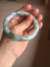 Load image into Gallery viewer, 57.5mm certified 100% natural Type A watermelon-rind green white Cool White Base with Misty Green Patches jadeite bangle PE17-2123
