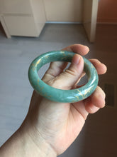 Load image into Gallery viewer, 56mm 100% Natural type A green/gray carved flowers and golden-painted Jadeite Jade bangle PB249-5681