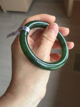 Load image into Gallery viewer, 53.3mm 100% Natural dark green/black round cut nephrite (碧玉) bangle HN98