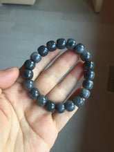 Load image into Gallery viewer, 9/10mm 100% Natural black sesame paste(芝麻糊青花) vintage style nephrite Jade bead bracelet HN30