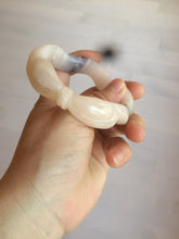 Load image into Gallery viewer, 56mm 100% natural light Pink/black Quartzite (Shetaicui jade) 3D carved Bow knot and wave bangle XY66