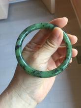 Load image into Gallery viewer, 58.1mm Certified 100% Natural Fresh Young Green/Dark Green/Black Green Ink Painting (绿水墨) Round Cut Nephrite (Wulanhai 乌兰海碧玉) Bangle HN148-7343