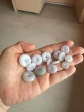 Load image into Gallery viewer, 11.9-19.7mm Type A 100% Natural light purple white gary Jadeite Jade Safety Guardian Button donuts Pendant group AA69