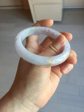Load image into Gallery viewer, 57m Type A 100% Natural light purple white carved branches and flowers and golden-painted jadeite jade bangle BH132