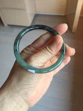 Load image into Gallery viewer, 56mm Certified Type A 100% Natural dark green/black/blue with black floating flowers(Wuji) slim round cut Jadeite bangle PD112-6915