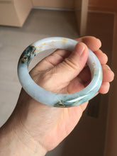 Load image into Gallery viewer, 58mm 100% Natural type A green purple white carved flowers and golden-painted round cut Jadeite Jade bangle PJ64