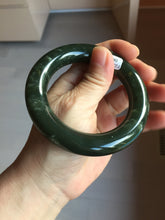 Load image into Gallery viewer, 55.2mm certified 100% Natural dark green/black Ocean Waves chubby round cut nephrite bangle HN185-0878