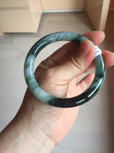 Load image into Gallery viewer, 55.7mm Certified Type A 100% Natural Dark Green Blue Gray Black Slim Moonlit Ink (水墨月色)Round Cut Jadeite Jade Bangle BS146-0748