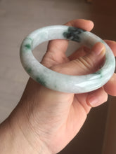 Load image into Gallery viewer, 61mm Certified Type A 100% Natural white/light green with grenn floating flowers Jadeite Jade bangle E153-2443