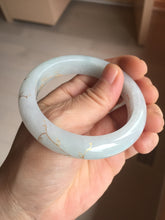 Load image into Gallery viewer, 53mm 100% natural Type A light green white carved and golden-painted jadeite jade bangle PJ61