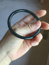 Load image into Gallery viewer, 59.1mm Certified Type A 100% Natural light black/green/gray Guatemala slim round cut Jadeite bangle PJ83-0661