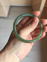 Load image into Gallery viewer, 55.5mm Certified 100% Natural icy watery light green yellow gray Deep Lake Water Green Nephrite Bangle HN176-6917