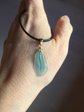 Load image into Gallery viewer, 100% natural type A icy watery light green blue gray Guatemala jadeite feather pendant PE25