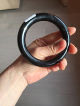 Load image into Gallery viewer, 62.6mm certified 100% Natural black meteorite chubby round cut nephrite(墨玉 MoYu) bangle HN94-6438