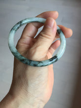Load image into Gallery viewer, 55.4mm Certified Type A 100% Natural green/black/gray with dark green floating flowers slim round cut Jadeite bangle PD79-5746