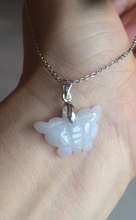 Load image into Gallery viewer, 100% Natural type A icy watery light green purple white 3D Jadeite Jade butterfly pendant BG47