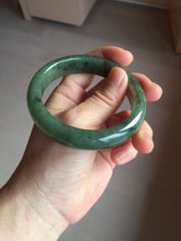 Load image into Gallery viewer, 57.5mm Certified Type A 100% Natural oily dark green(老油青)/gray Jadeite bangle BG226-3213