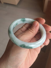 Load image into Gallery viewer, 54.6mm Certified Type A 100% Natural white/light green with grenn floating flowers Jadeite Jade bangle E154-2437