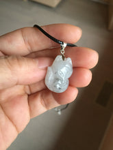 Load image into Gallery viewer, 100% natural type A icy watery black/white/clear(冰乌鸡)/light green(冰绿乌鸡) jadeite fox pendant necklace AA123