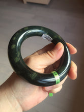 Load image into Gallery viewer, 57.9mm Certified 100% Natural dark green with light green fern frost chubby round cut nephrite Jade bangle HT102-0801