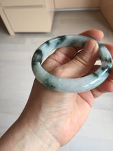 Load image into Gallery viewer, 56.4mm certified 100% natural Type A light green white with green floating flowers jadeite jade bangle BS123-7295