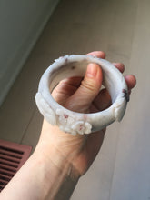 Load image into Gallery viewer, 58mm 100% natural white/gray/pink/brown/purple Quartzite (Shetaicui jade) carved flowers bangle XY111