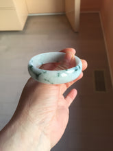 Load image into Gallery viewer, 53mm certified 100% natural Type A light green white with green floating flowers thin jadeite bangle PF56-5636