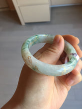 Load image into Gallery viewer, 51.2mm Certified Type A 100% Natural light green carved branches and flowers and golden-painted jadeite jade bangle BH123-6069