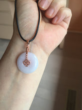 Load image into Gallery viewer, 22.3-26.6mm Type A 100% Natural light purple white Jadeite Jade Safety Guardian Button donuts Pendant BF136