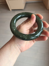 Load image into Gallery viewer, 59.5mm certified 100% Natural dark green/gray (nebula dust) chubby round cut nephrite Jade bangle HE101-0201