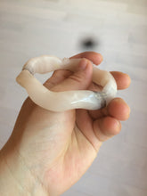 Load image into Gallery viewer, 56mm 100% natural light Pink/black Quartzite (Shetaicui jade) 3D carved Bow knot and wave bangle XY66