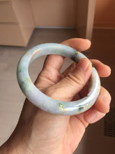 Load image into Gallery viewer, 57.5mm 100% Natural type A green purple white carved flowers and golden-painted Jadeite Jade bangle PB282
