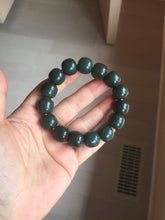 Load image into Gallery viewer, 100% Natural 14x12.3mm dark green/gray/brown/black vintage style nephrite Jade bead bracelet HE50