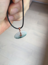 Load image into Gallery viewer, 28mm Type A 100% Natural white purple with green floating flowers Jadeite Jade Safety Guardian Button donuts couple pendant PB188