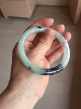 Load image into Gallery viewer, 58.4mm Certified Type A 100% Natural light green with flying dark green flowers round cut Jadeite bangle PE22-5861