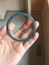 Load image into Gallery viewer, 56.5mm Certified Type A 100% Natural icy watery dark green/gray/black Guatemala skinny round cut Jadeite bangle PJ85-0601