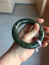Load image into Gallery viewer, 56mm certified 100% Natural dark green/black Ocean Waves chubby round cut nephrite bangle HF138-0879