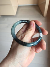Load image into Gallery viewer, 55.5mm Certified Type A 100% Natural Dark Green Blue Gray Black Slim Moonlit Ink (水墨月色)Round Cut Jadeite Jade Bangle BS145-0747