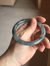 Load image into Gallery viewer, 55.4mm Certified Type A 100% Natural icy watery dark green/gray round cut Jadeite bangle AA133-6936